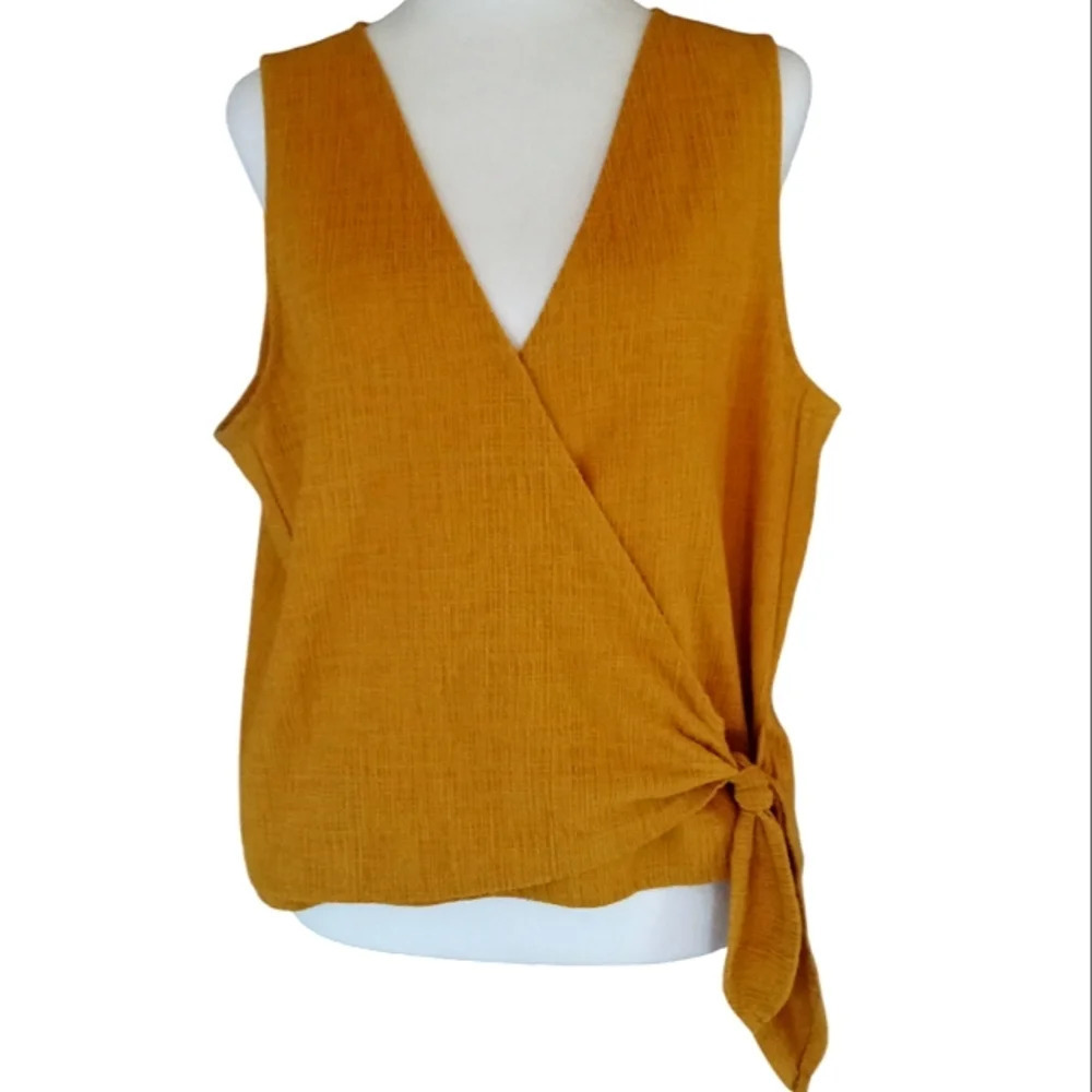 Madewell Texture & Thread Mustard Yellow Sleeveless Wrap Blouse Size XL